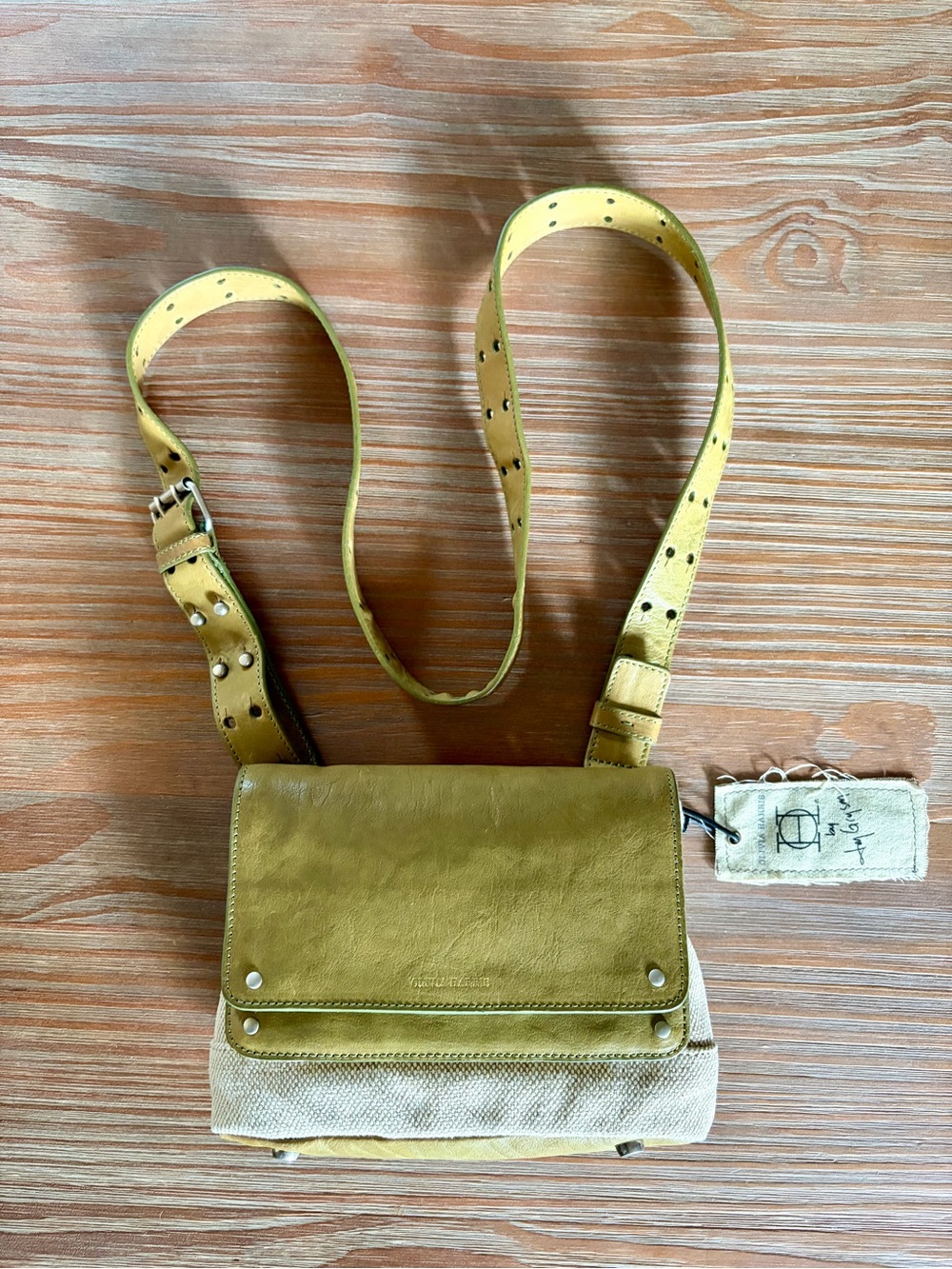 Olivia Harris Olive-Green Leather & Canvas Crossbody